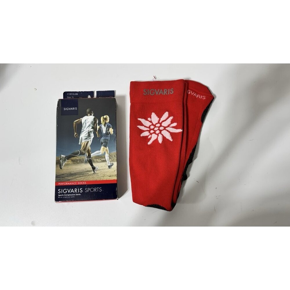 SIGVARIS 412CLL99 20-30 mmHg Performance Compression Sock Small Long Black & Red